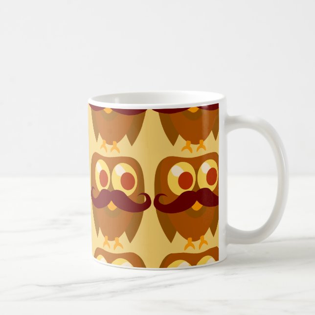 Goofy Trendy Moustache Owl Cartoon Character Coffee Mug (Right)