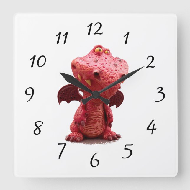 Goofy winged Red Dragon with crazy Smile Square Wall Clock (Front)