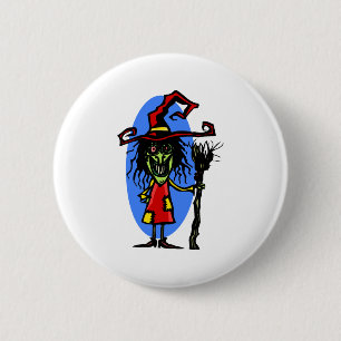 Goofy WItch with Broom 6 Cm Round Badge