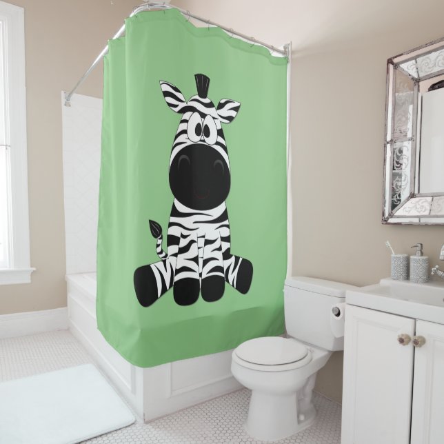 Goofy Zebra Green  Shower Curtain (In Situ)