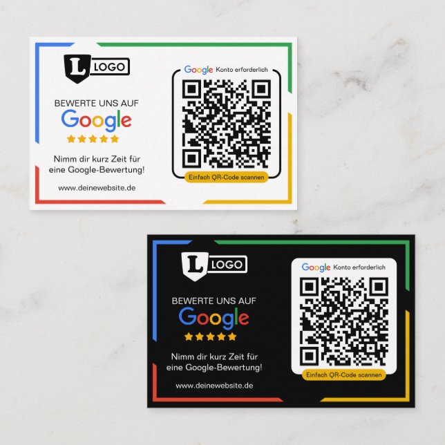 Google Bewertungskarte with QR code Business Card  (Front/Back)