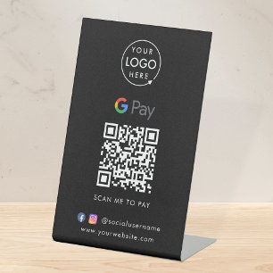 Google Pay QR Code Black Contactless Payment Pedestal Sign