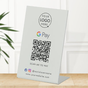 Google Pay QR Code Contactless Payment Grey Pedestal Sign