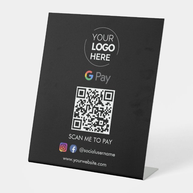  Google Pay QR Code Payment | Scan to Pay Black Pedestal Sign (Front)