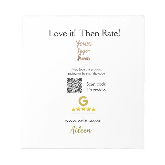Google rate us review order purchase business QR Notepad (Front)