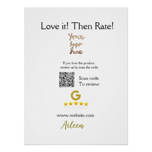 Google rate us review order purchase business QR Poster