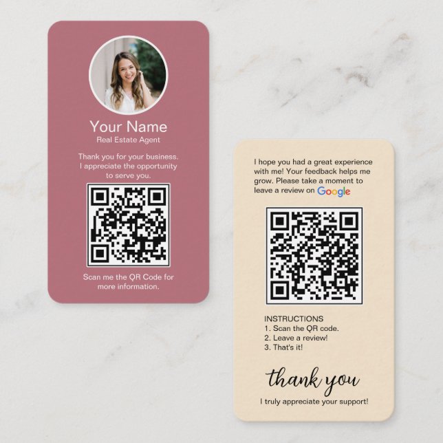 Google Review Business Card with Photo and QR Code (Front/Back)
