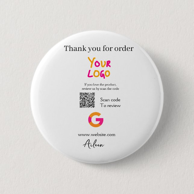 Google review business logo website scan QR code 6 Cm Round Badge (Front)