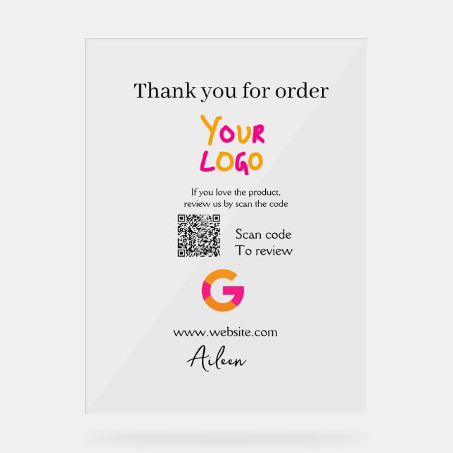 Google review business logo website scan QR code Acrylic Sign (Front)
