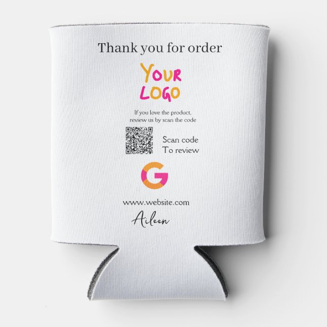 Google review business logo website scan QR code Can Cooler (Front)