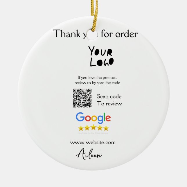 Google review business logo website scan QR code Ceramic Ornament (Front)