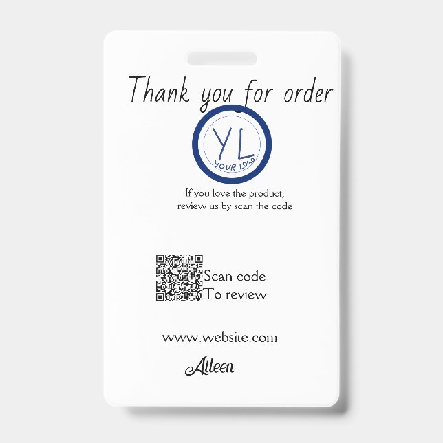 Google review business logo website scan QR code ID Badge (Front)