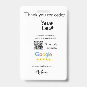 Google review business logo website scan QR code ID Badge