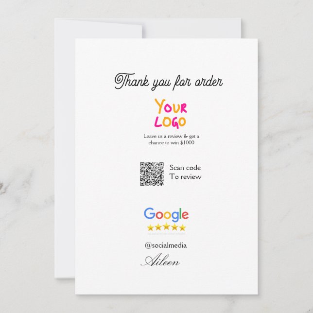 Google review business logo website scan QR code Invitation (Front)