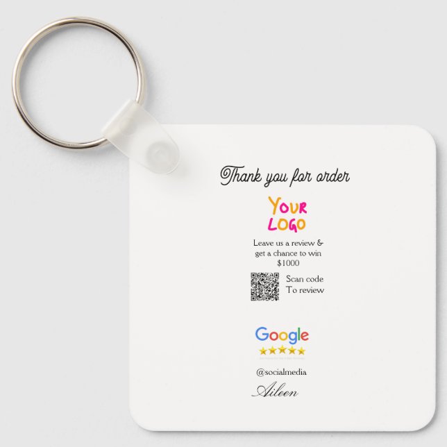 Google review business logo website scan QR code Key Ring (Front)