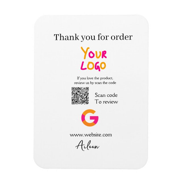 Google review business logo website scan QR code Magnet (Vertical)