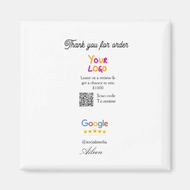 Google review business logo website scan QR code Magnet (Front)