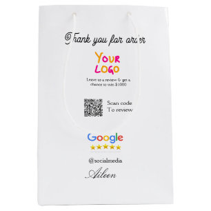 Google review business logo website scan QR code Medium Gift Bag