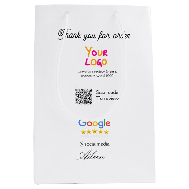 Google review business logo website scan QR code Medium Gift Bag (Front)