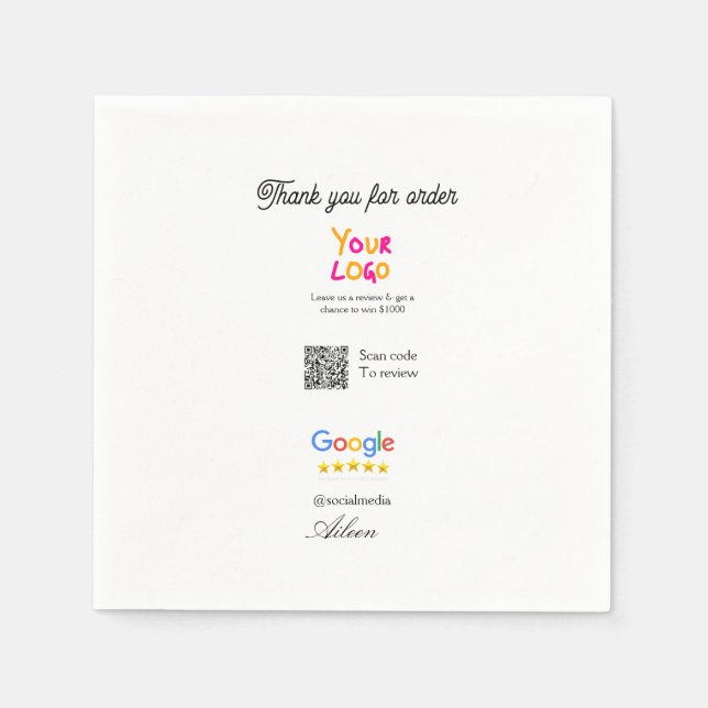 Google review business logo website scan QR code Napkin (Front)