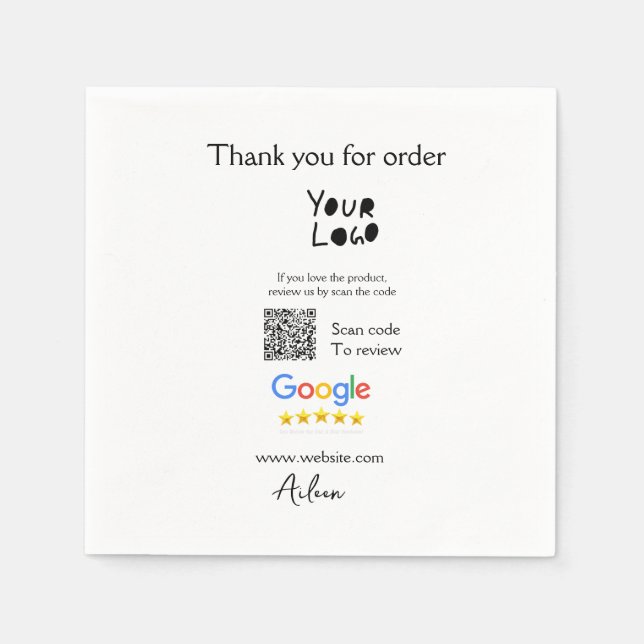 Google review business logo website scan QR code Napkin (Front)