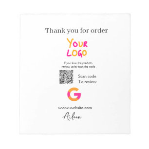 Google review business logo website scan QR code Notepad