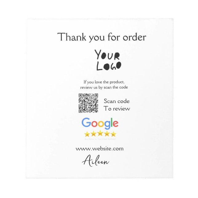 Google review business logo website scan QR code Notepad (Front)