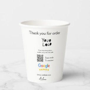 Google review business logo website scan QR code Paper Cups