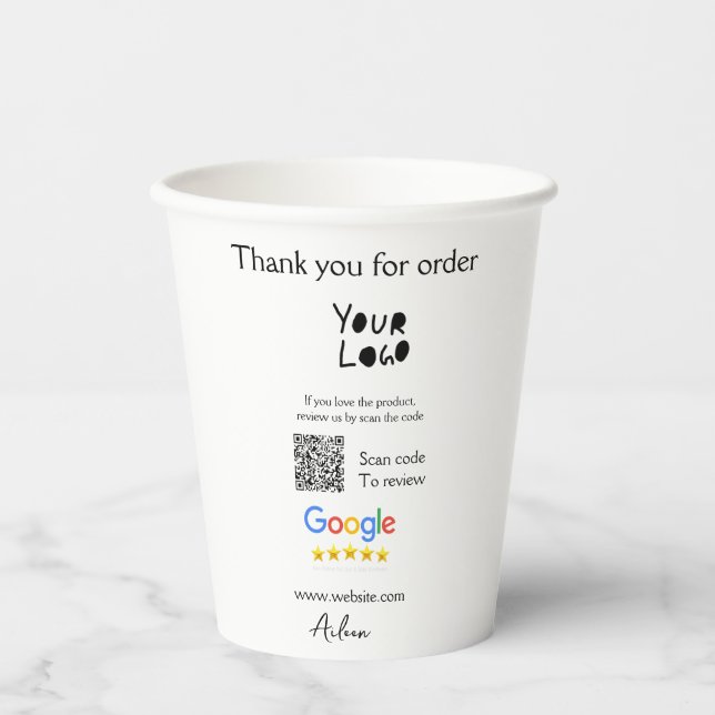 Google review business logo website scan QR code Paper Cups (Front)