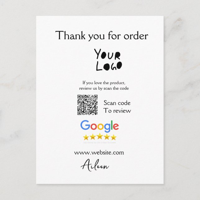 Google review business logo website scan QR code Postcard (Front)