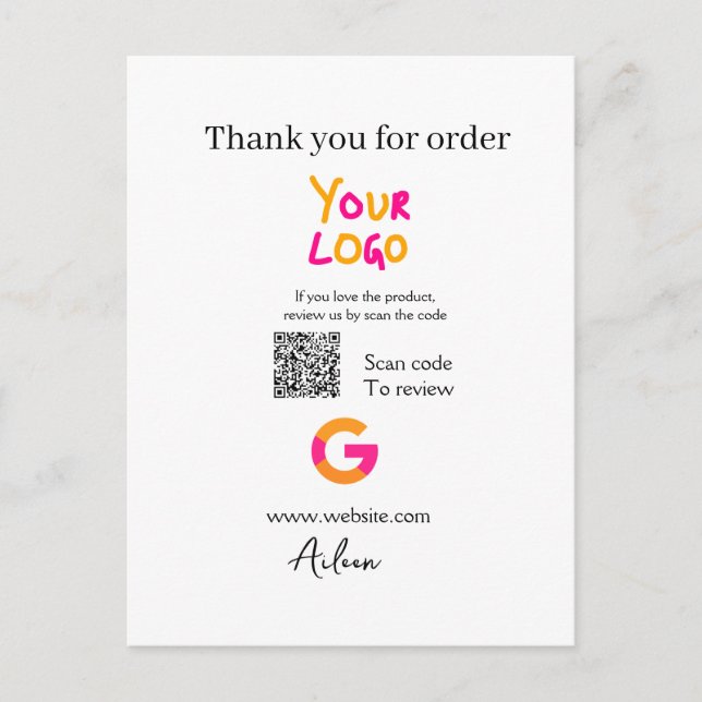 Google review business logo website scan QR code Postcard (Front)