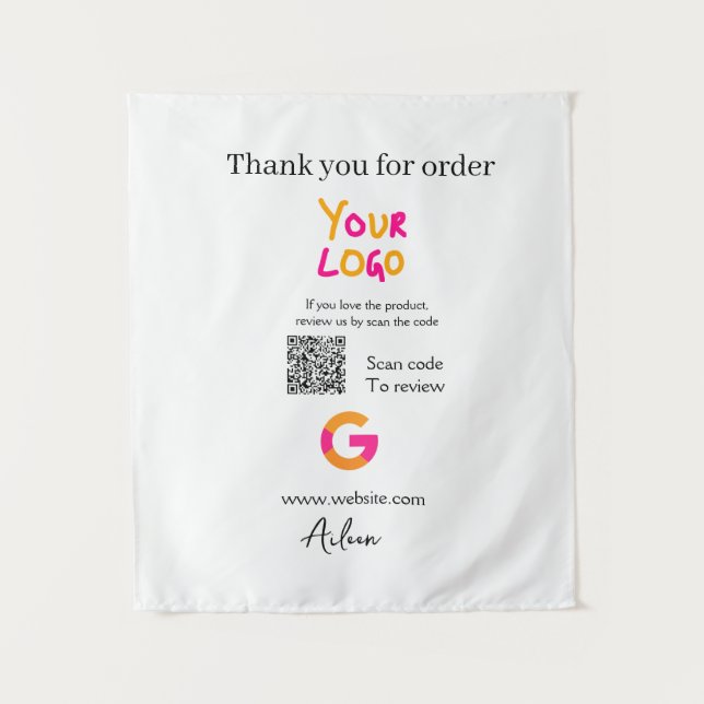 Google review business logo website scan QR code Tapestry (Front)