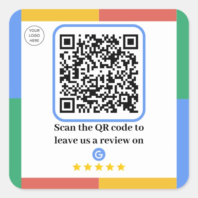 Google Review Link QR Code | Review us on Google Square Sticker (Front)