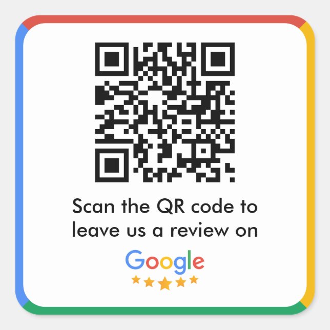 Google Review Link QR Code Square Sticker (Front)