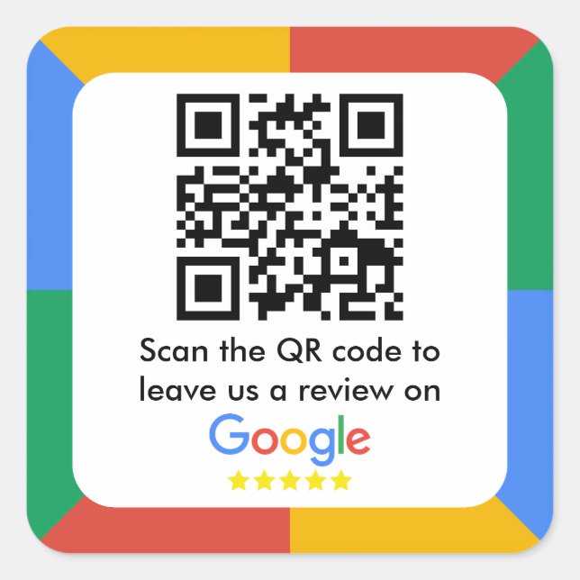 Google Review Link QR Code Square Sticker (Front)
