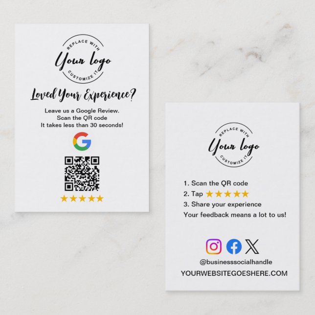 Google Review QR Code Customer Feedback request Business Card (Front/Back)