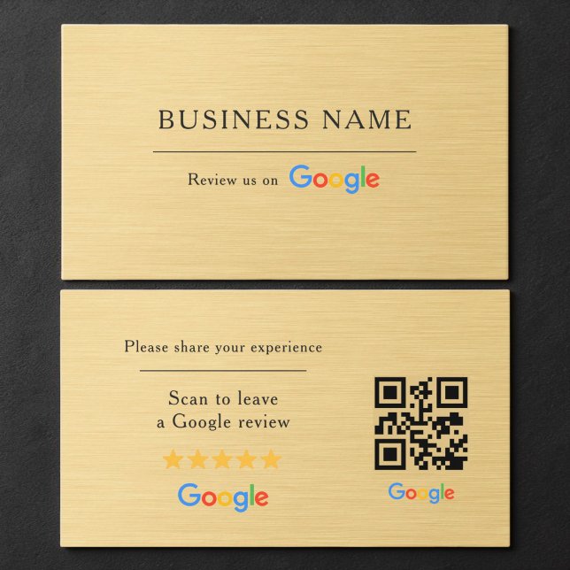 Google Review QR Code Faux Metallic Gold Business Card (Creator Uploaded)