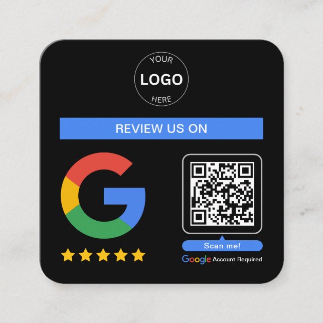 Google Review Qr Code Logo Thank you Minimalist Square Business Card (Front)
