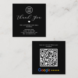 Google Review QR Code Thank You Black Modern Square Business Card