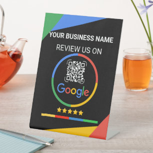 Google Review QR Code with Stars Black Pedestal Sign