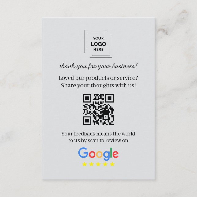 Google Review QR Customer Feedback Insert Card (Front)