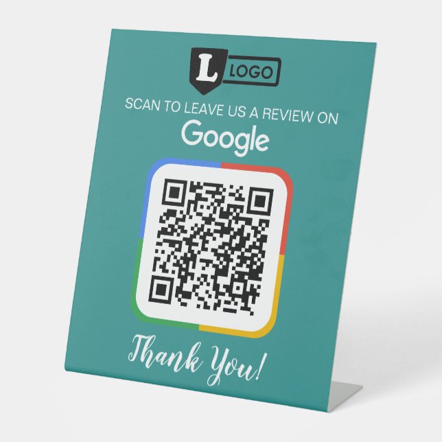 Google Review Request Card with Logo and QR Code Pedestal Sign (Front)