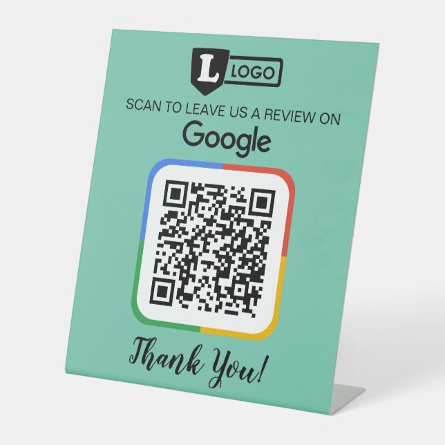 Google Review Request Card with Logo and QR Code Pedestal Sign (Front)