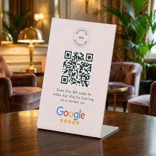 Google Review Request QR Code Business Logo Pink Pedestal Sign
