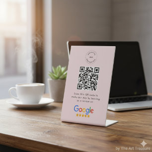 Google Review Request   QR Code Business Logo Pink Pedestal Sign