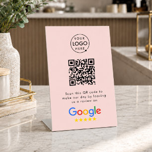 Google Review Request QR Code Business Logo Pink Pedestal Sign