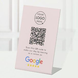Google Review Request QR Code Business Logo Pink Pedestal Sign