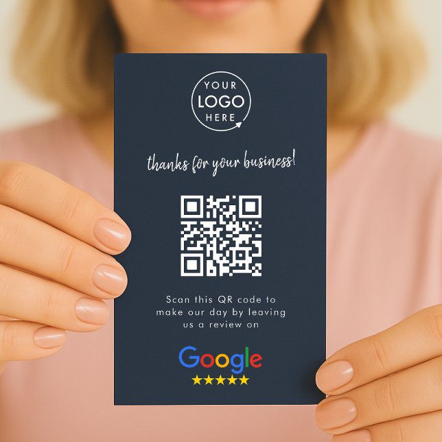 Google Review us Business Thank You QR Code Navy Business Card (Creator Uploaded)