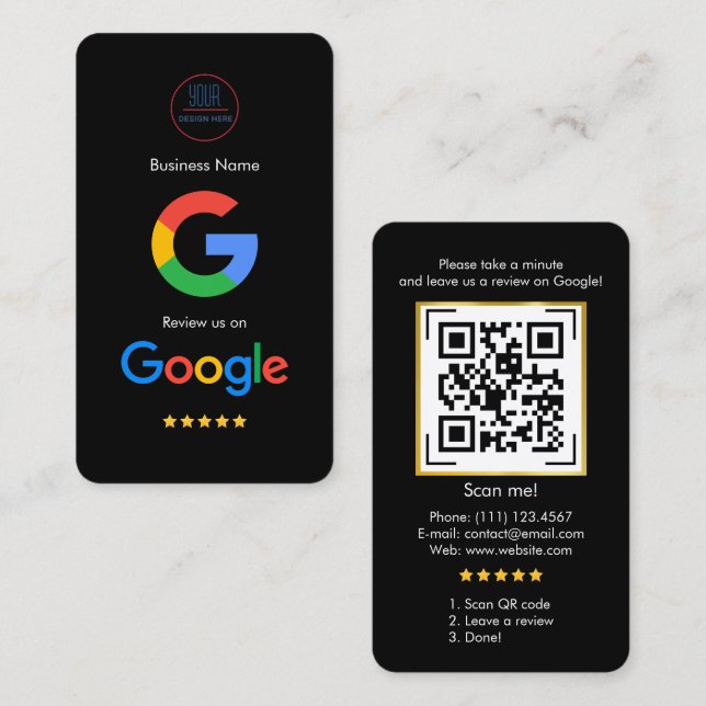 Google Review With QR Code Link Business Card (Front/Back)