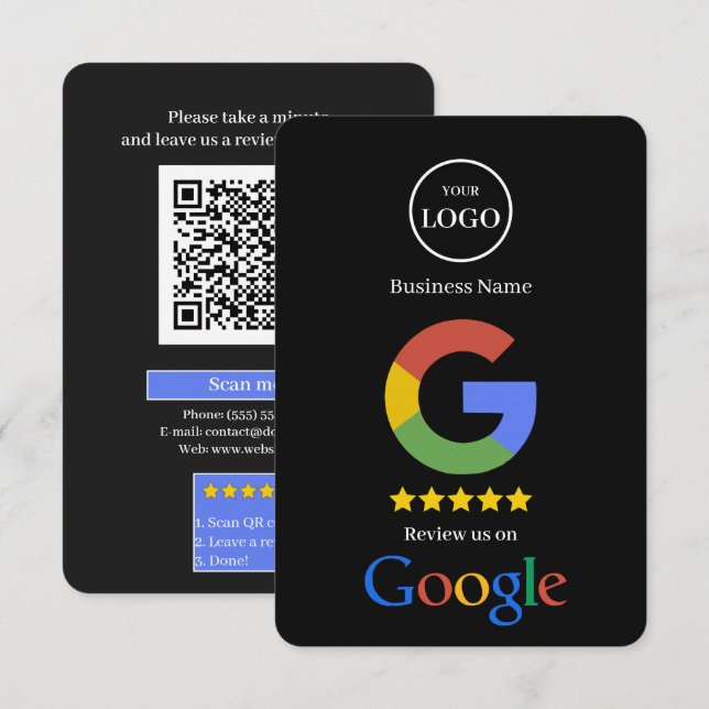 Google Review With QR Code Link Business Card (Front/Back)